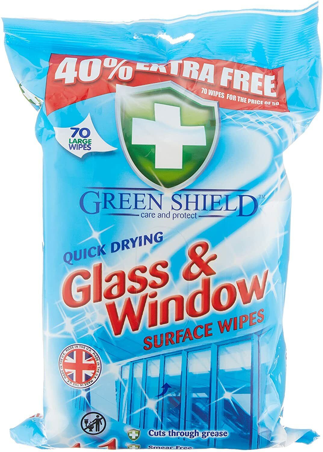 Greenshield Glass & Window Surface Wipes 70 Wipes | Daily Supplies