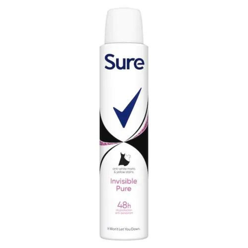 Sure Invisible Pure Antiperspirant Deodorant Aerosol for Women 200ml | Daily Supplies