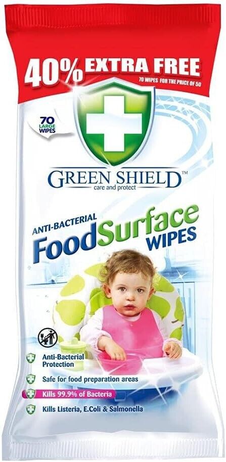 Green Shield Food Surface Wipes Anti-Bacterial 70 Wipes | Daily Supplies