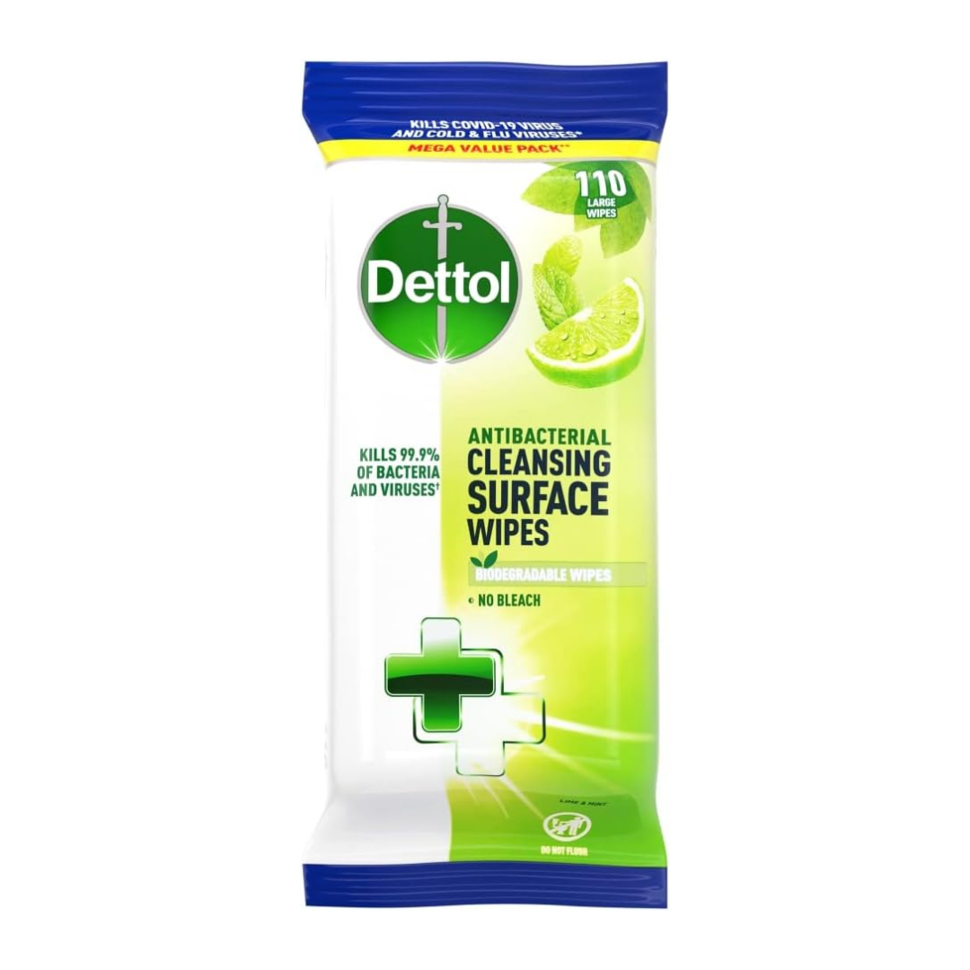 Dettol Antibacterial Cleansing Surface Wipes Lime & Mint 110 Wipes | Daily Supplies