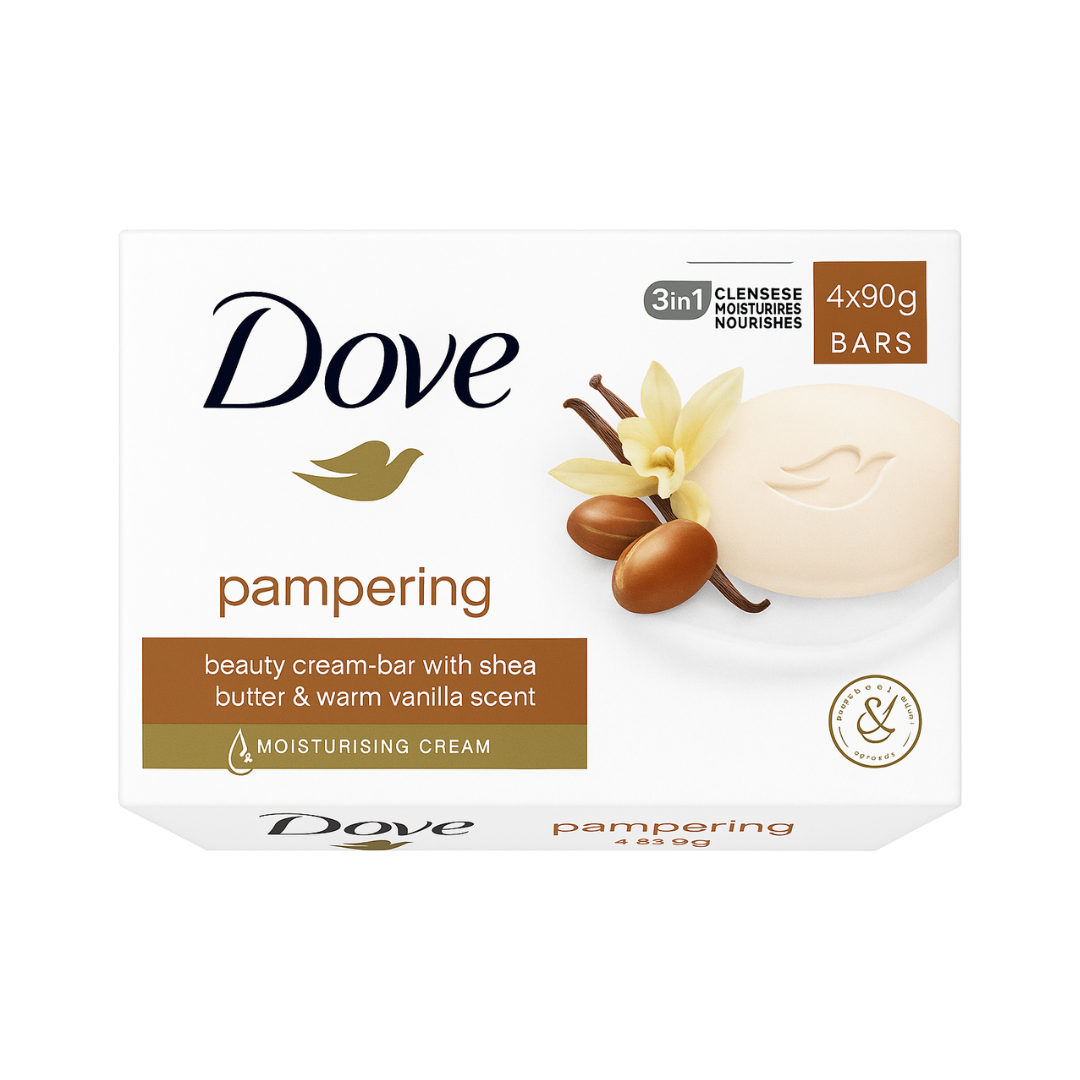 Dove Pampering Shea Butter & Vanilla Scented Soap Bars 4 x 90g | Daily Supplies