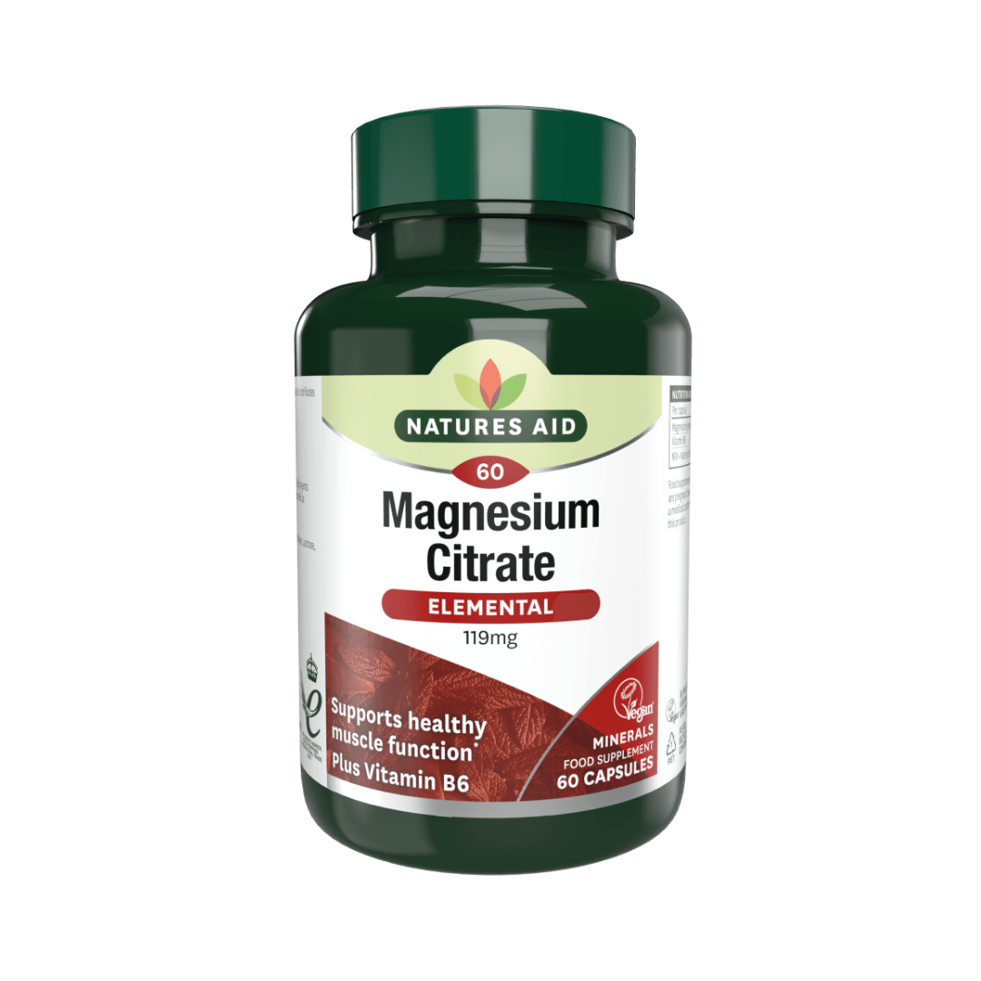 Natures Aid Magnesium Citrate Elemental for Muscles 60 Capsules | Daily Supplies