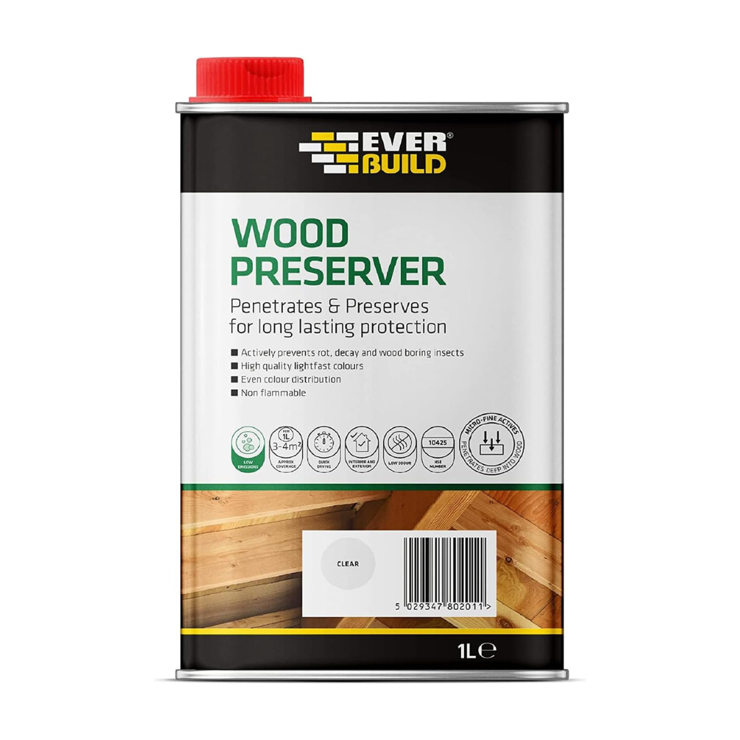 Everbuild Clear Wood Preserver Quick Dry Interior Exterior Treatment 1L 482976 | Daily Supplies