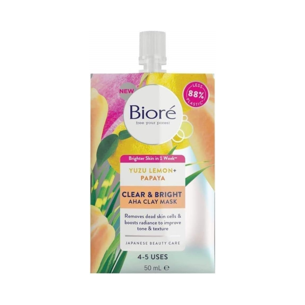 Biore Clear & Bright Yuzu Lemon + Papaya AHA Clay Face Mask 50ml | Daily Supplies