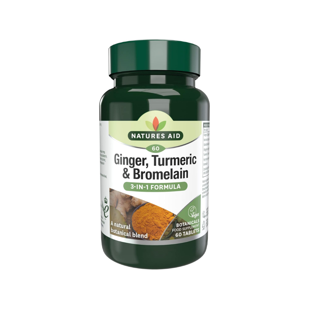 Natures Aid Ginger Turmeric & Bromelain Botanical Blend 60 Tablets | Daily Supplies