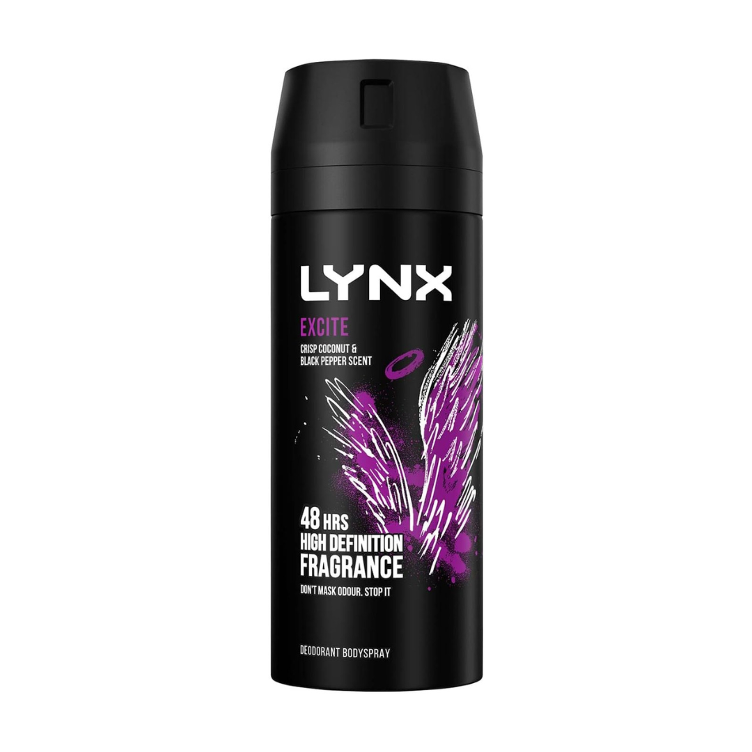 Lynx Excite Men’s Body Spray Deodorant, Coconut & Black Pepper Scent, 150ml | Daily Supplies
