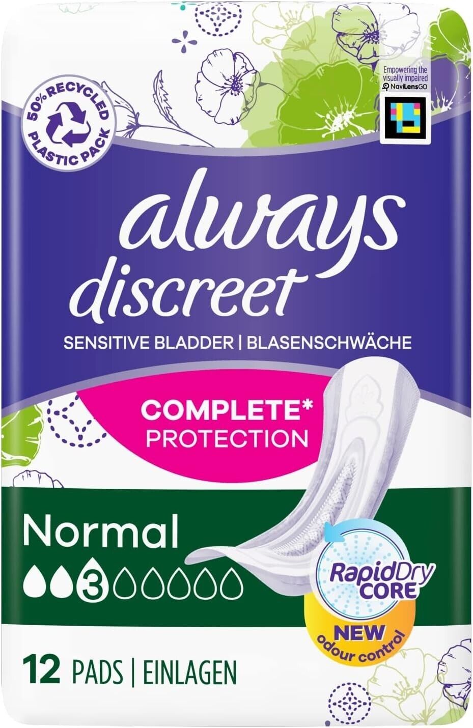 Always Discreet Sensitive Bladder Pads Normal Complete Protection 12 Pads | Daily Supplies