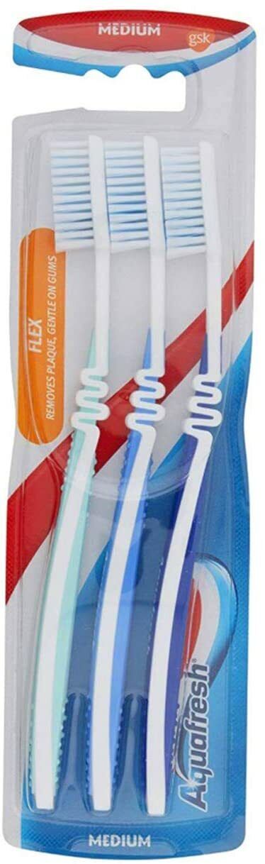 Aquafresh Flex Toothbrush 3 in a Pack Multi-coloured | Daily Supplies
