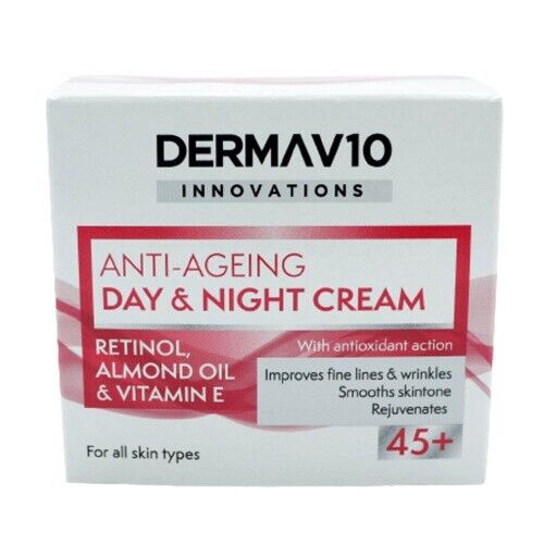 Derma V10 Day & Night Cream Anti - Ageing Retinol Almond Oil & Vitamin E 50ml | Daily Supplies