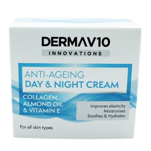 Derma V10 Day & Night Cream Anti-Ageing Collagen Almond Oil & Vitamin E 50ml | Daily Supplies