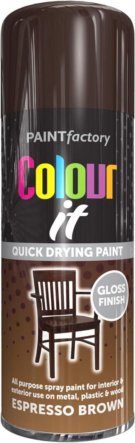 Paint Factory Colour It Quick Drying Paint Gloss Finish Espresso Brown 400ML | Daily Supplies