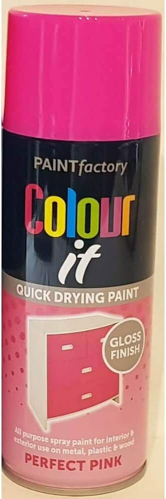 Paint Factory Colour It Quick Drying Spray Perfect Pink Gloss Finish 400ml | Daily Supplies
