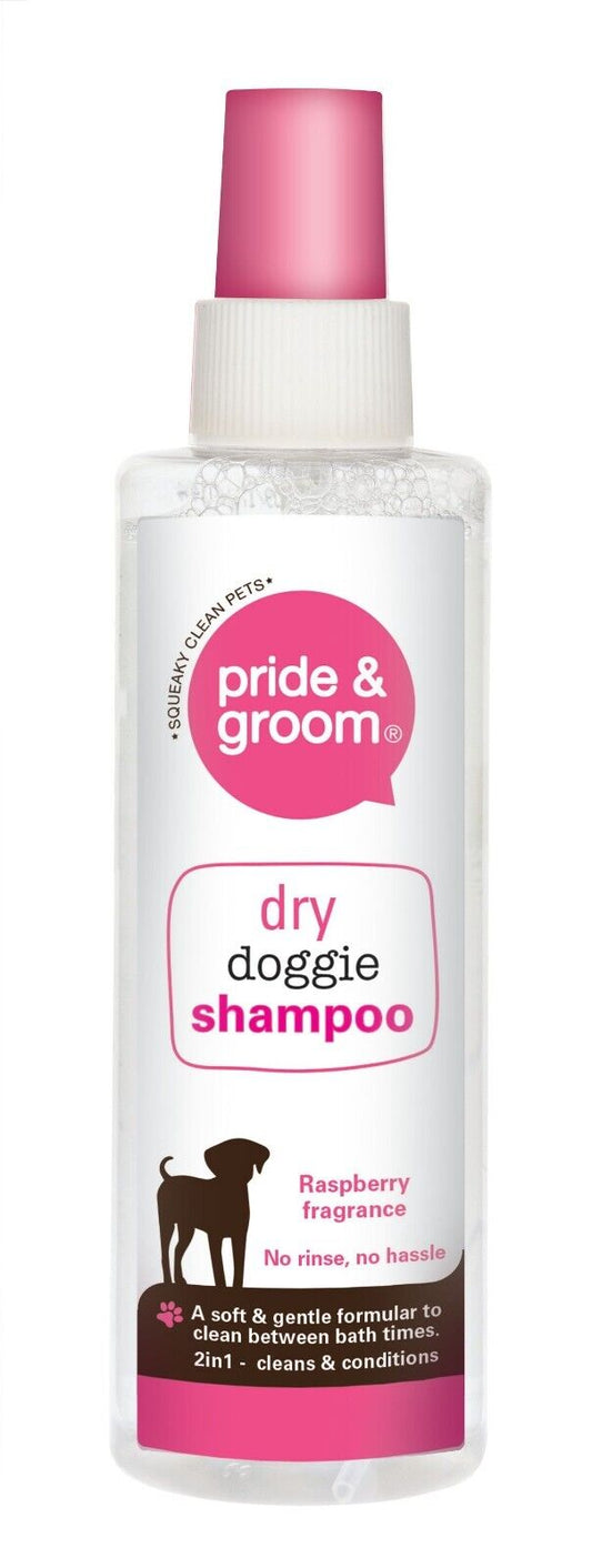 Pride & Groom Dry Doggie Shampoo Spray Raspberry 200ml | Daily Supplies