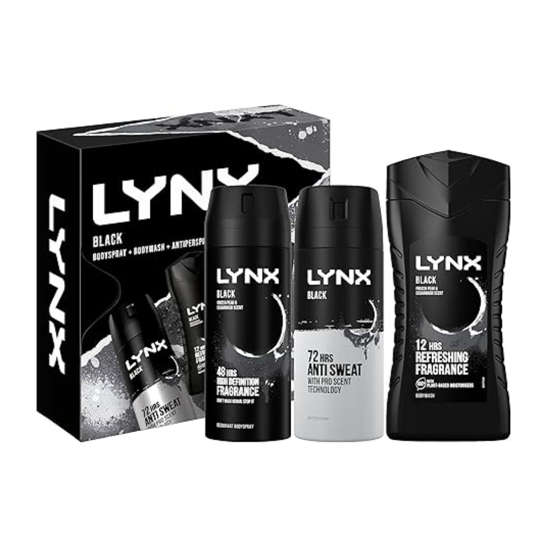 LYNX Black Trio Deodorant Gift Set Body Wash, Body Spray & Anti-Perspirant | Daily Supplies