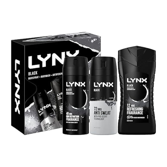 LYNX Black Trio Deodorant Gift Set Body Wash, Body Spray & Anti-Perspirant | Daily Supplies