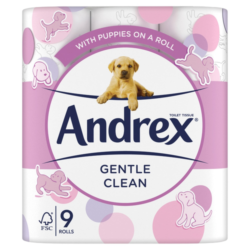 Andrex Gentle Clean Toilet Tissue - 9 Rolls | Daily Supplies