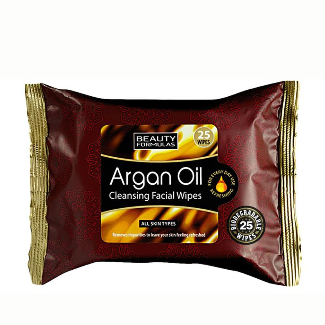 Beauty Formulas Argan Oil Cleansing Facial Wipes Pack of 25 | Daily Supplies