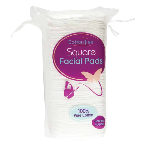 Cotton Tree Square Facial Pads 100% Pure Cotton 40 Pads for Gentle Care | Daily Supplies