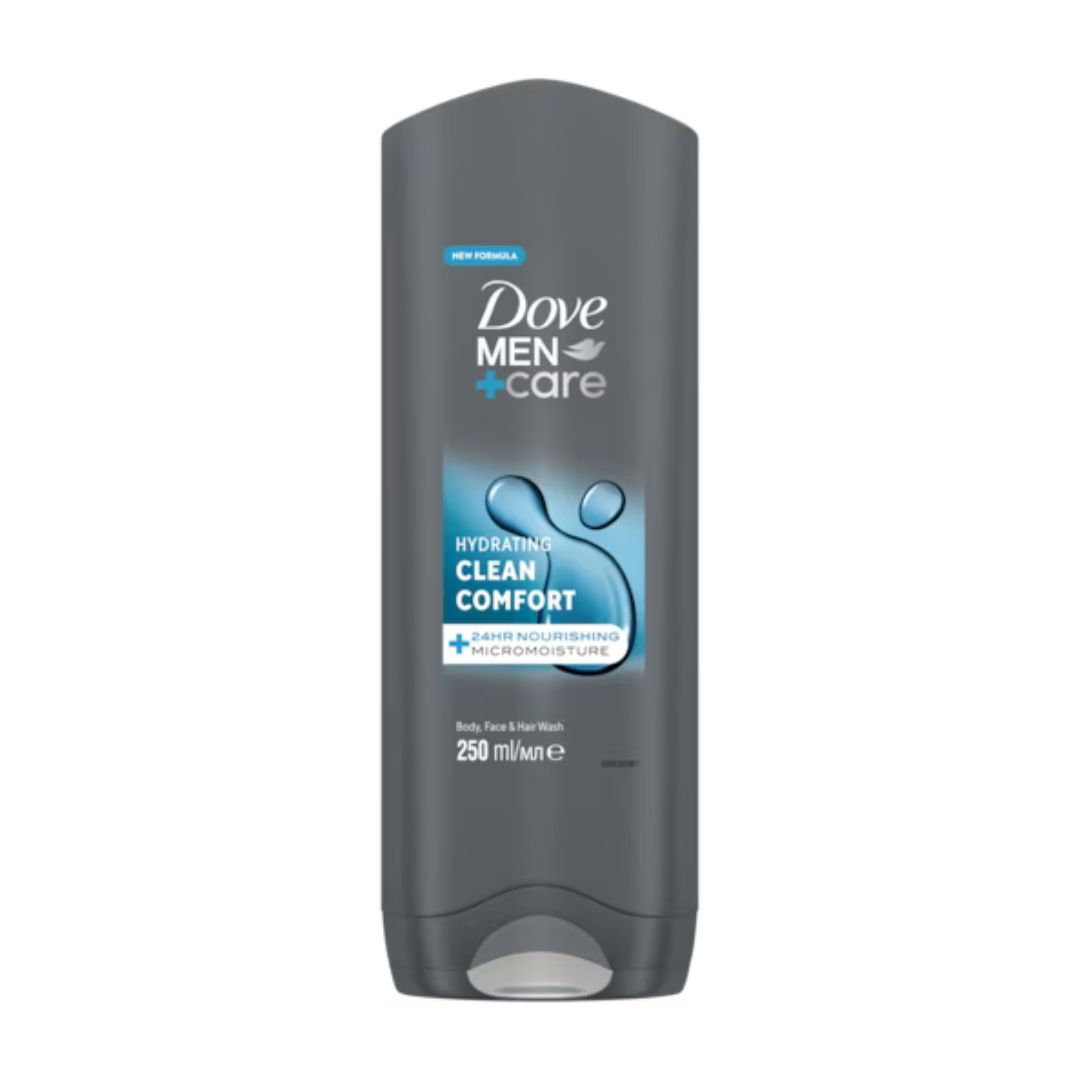 Dove Men+Care Hydrating Clean Comfort 3-in-1 Body, Face + Hair Wash 250ml | Daily Supplies