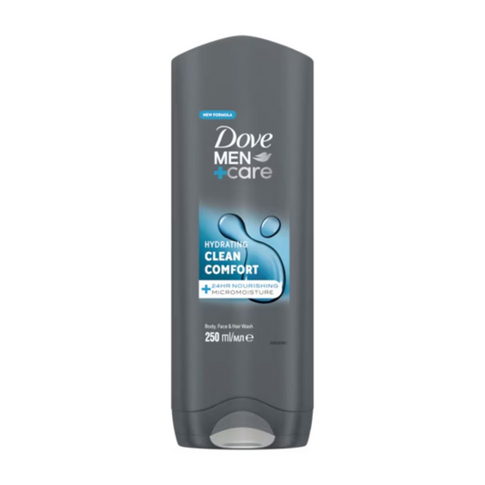 Dove Men+Care Hydrating Clean Comfort 3-in-1 Body, Face + Hair Wash 250ml | Daily Supplies
