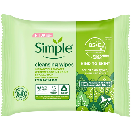 Simple Biodegradable Cleansing Face Wipes 25 Wipes | Daily Supplies