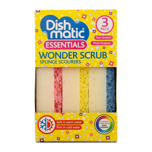 Dishmatic Wonder Scrub Non-Scratch Dual Action Sponge Scourers 3 Pack | Daily Supplies