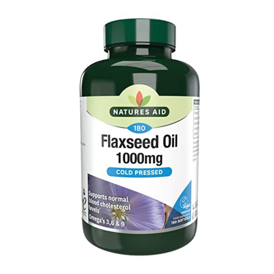 Natures Aid Flaxseed Oil 1000mg Cold Pressed 180 Softgels | Daily Supplies