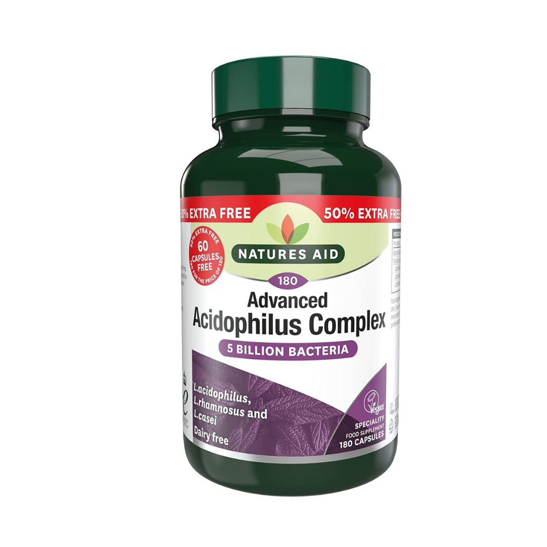 Natures Aid Advanced Acidophilus Complex Vegan 180 Capsules | Daily Supplies