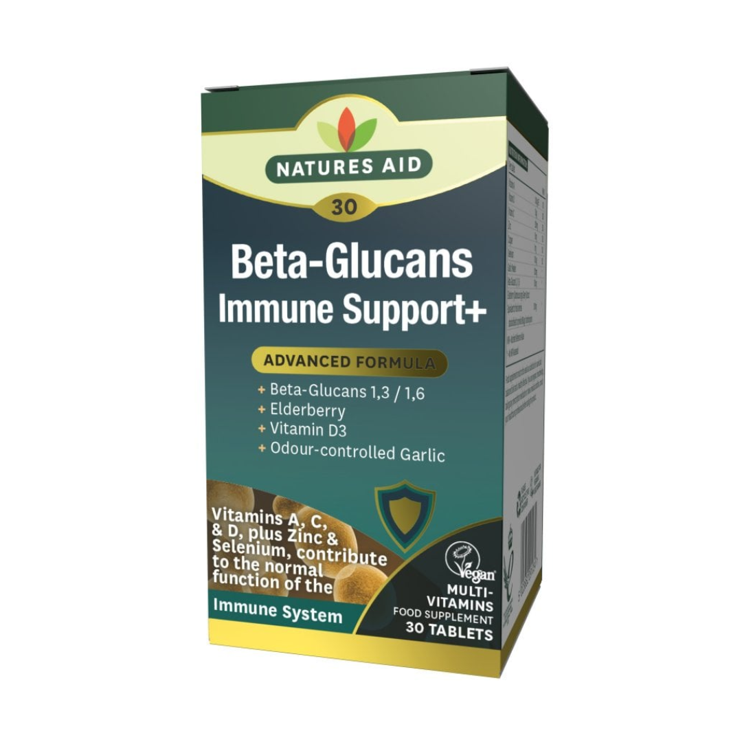 Natures Aid Beta-Glucans Immune Support + Vitamin D3 30 Tablets | Daily Supplies