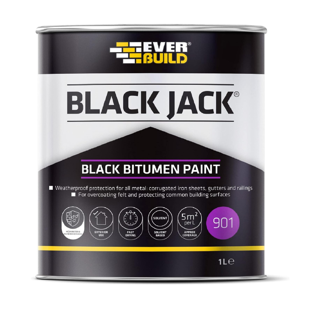 Everbuild Black Jack 901 Bitumen Solvent-Based Protective Paint 1 Litre | Daily Supplies