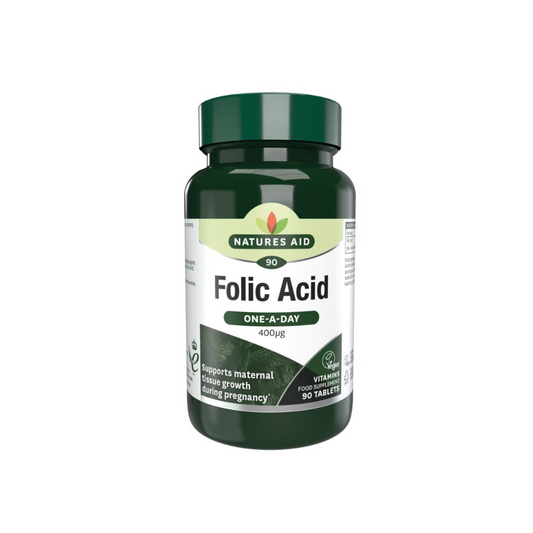 Natures Aid Folic Acid One-A-Day 400μg Vegan 90 Tablets | Daily Supplies