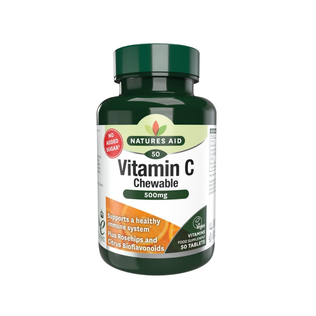 Natures Aid Vitamin C 500mg Chewable Sugar Free 50 Tablets | Daily Supplies