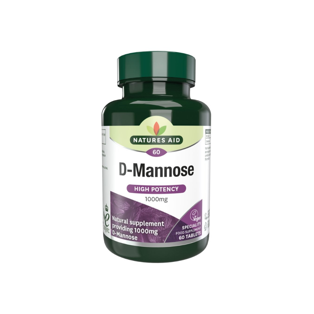 Natures Aid D-Mannose High Potency 1000mg Vegan 60 Tablets | Daily Supplies