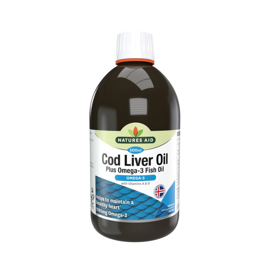 Natures Aid Cod Liver Oil Plus Omega-3 Fish Oil for Heart 500ml | Daily Supplies