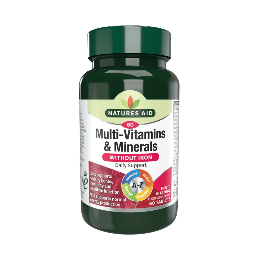Natures Aid Multi-Vitamins & Minerals without Iron 60 Tablets | Daily Supplies