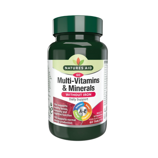 Natures Aid Multi-Vitamins & Minerals without Iron 60 Tablets | Daily Supplies