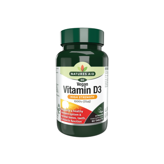 Natures Aid Vegan Vitamin D3 1000IU for Immune System 60 Tablets | Daily Supplies