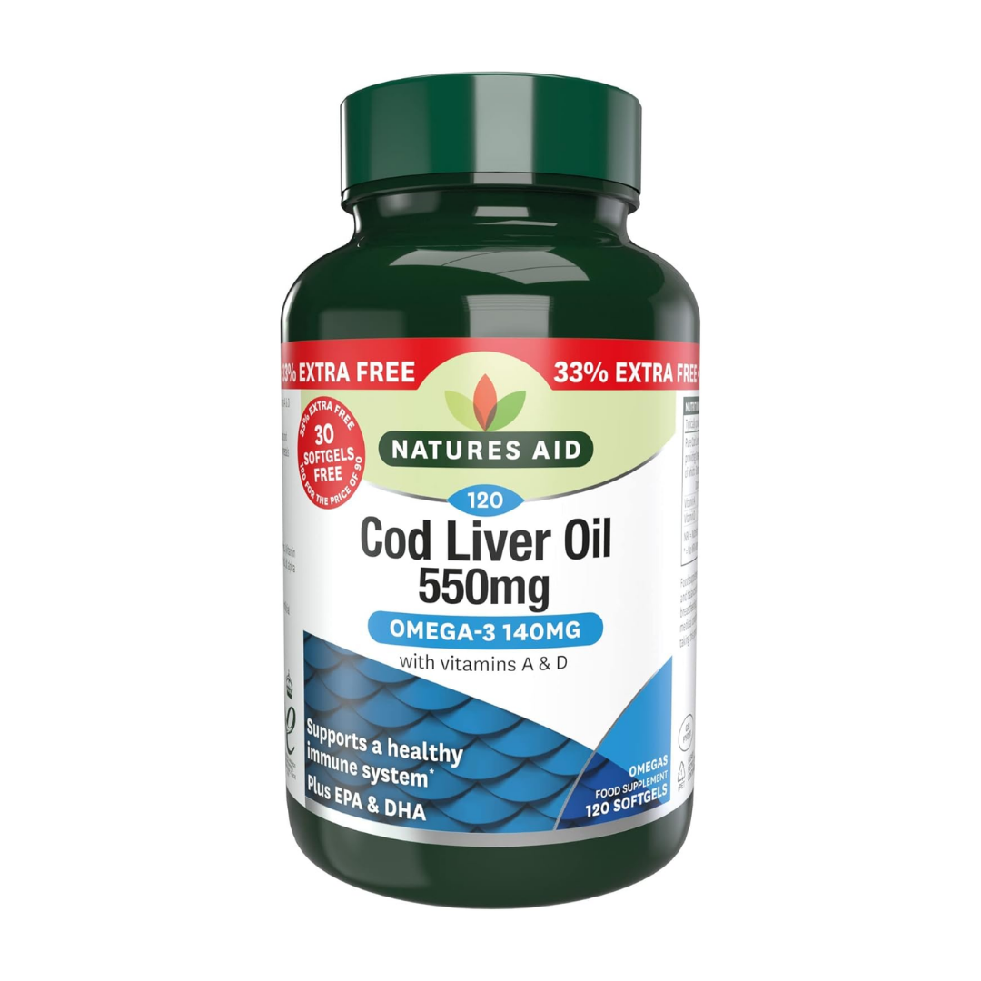 Natures Aid Cod Liver Oil 550mg With Vitamin A & D 120 Softgels | Daily Supplies