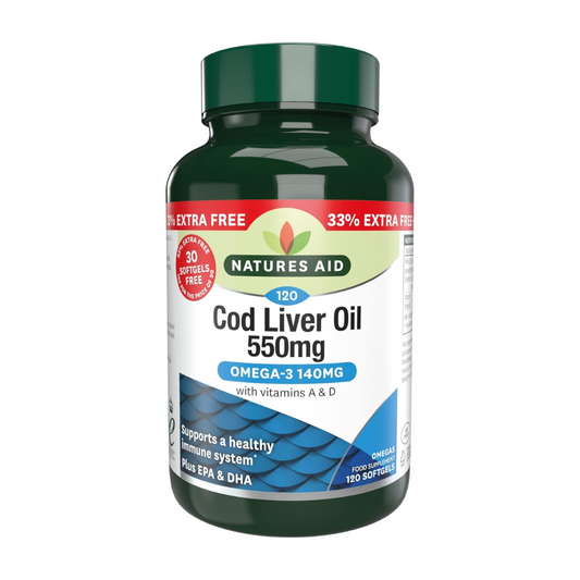 Natures Aid Cod Liver Oil 550mg With Vitamin A & D 120 Softgels | Daily Supplies