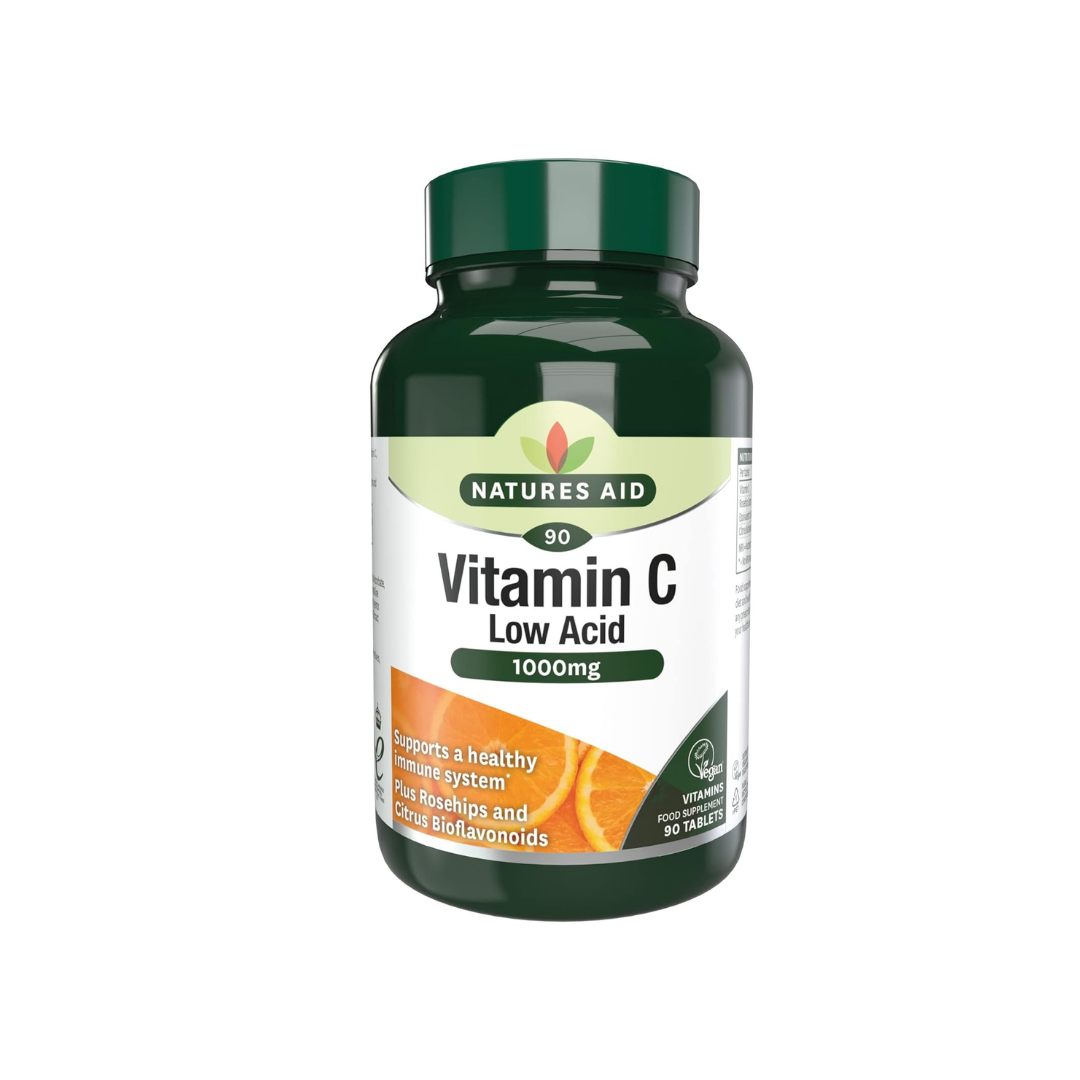 Natures Aid Vitamin C 1000mg Low Acid for Immune System 90 Tablets | Daily Supplies