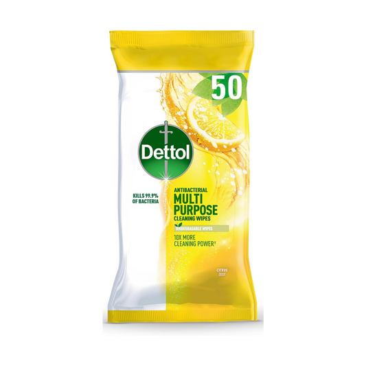 Dettol Biodegradable Antibacterial Cleaning Wipes 50 Wipes Pack | Daily Supplies