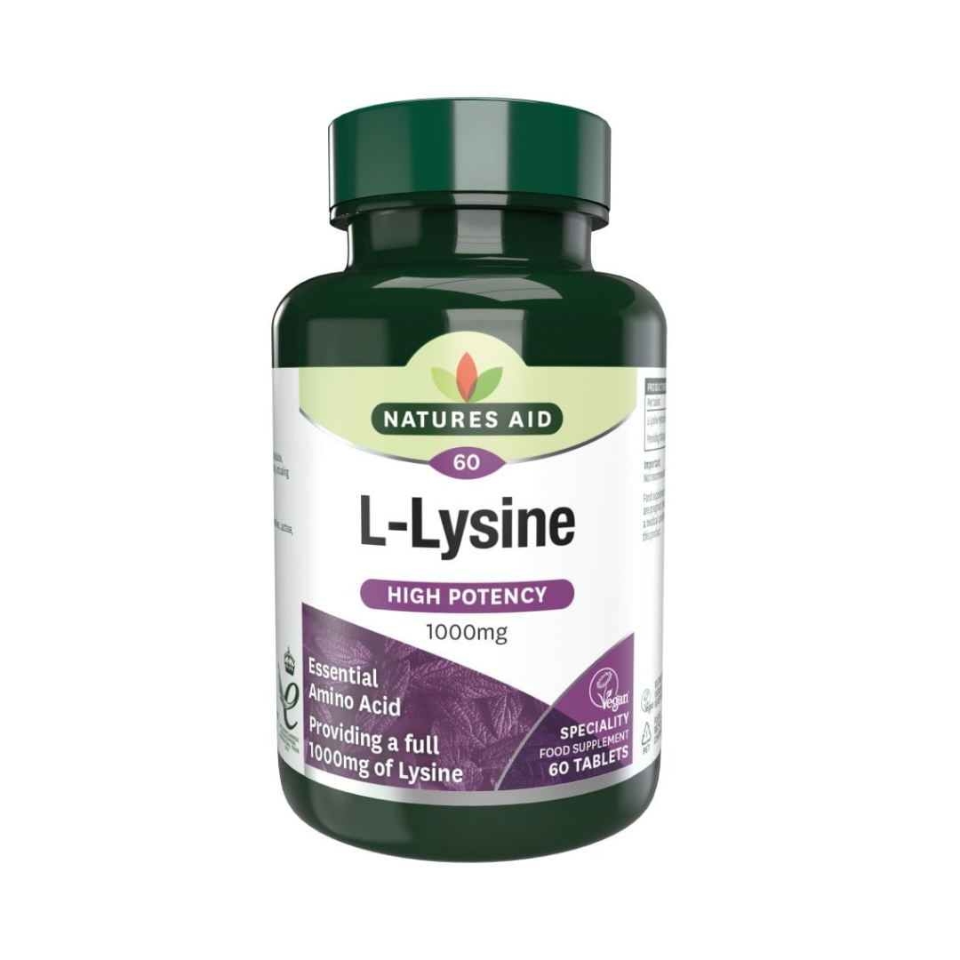 Natures Aid L-Lysine High Potency 1000mg Amino Acid 60 Tablets | Daily Supplies