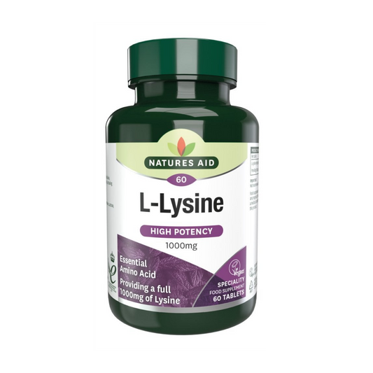 Natures Aid L-Lysine High Potency 1000mg Amino Acid 60 Tablets | Daily Supplies
