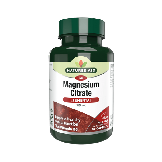 Natures Aid Magnesium Citrate Elemental for Muscles 60 Capsules | Daily Supplies
