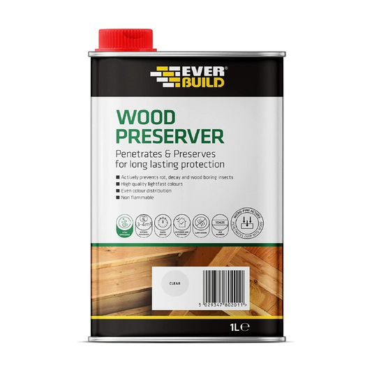 Everbuild Clear Wood Preserver Quick Dry Interior Exterior Treatment 1L 482976 | Daily Supplies