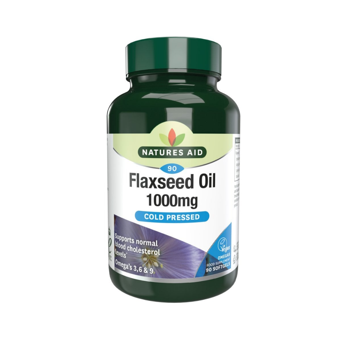 Natures Aid Flaxseed Oil 1000mg Cold Pressed 90 Softgels | Daily Supplies