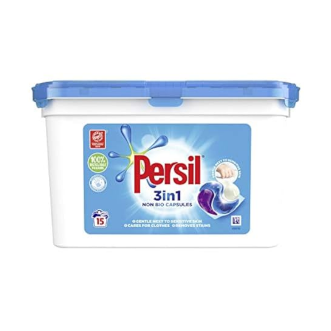 Persil 3-in-1 Non-Bio Washing Capsules for Stain Removal 15 Washes | Daily Supplies